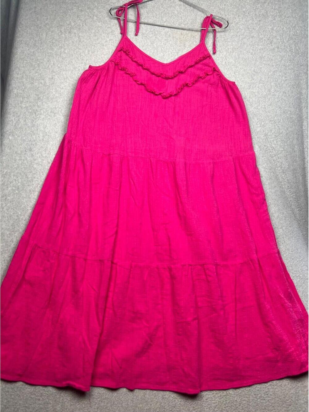 Emma & Michele Gauze Tiered Midi Dress Womens Plus 2X Barbiecore Coastal